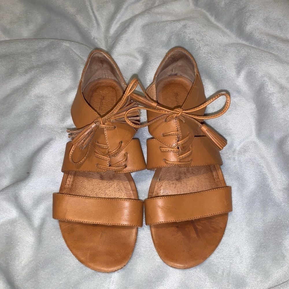 Madewell et x sazane Women's Tan Leather lace up Strappy flat Sandals Brazil - Picture 2 of 8